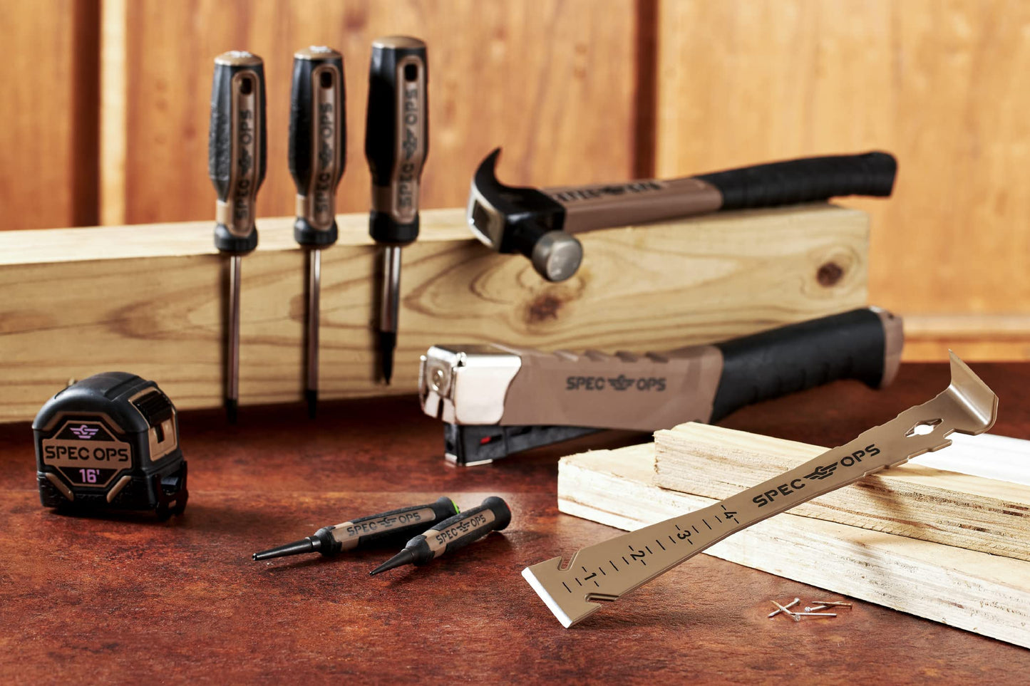 Spec Ops Tools 9.5" Trim Bar, Pry Bar, High Carbon Spring Steel, Built in Ruler and Pry Bar, Beveled Edges, Nail Puller, 3% Donated to Veterans, 2- Pack