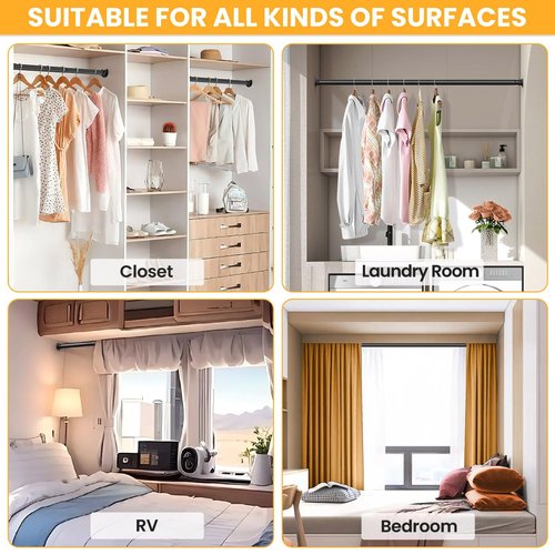 Closet Rods for Hanging Clothes, 17-50 Inch No-Cut Stepless Adjustable Closet Rod, 1.3 Inch Heavy Duty Metal Hanging Rod with Brackets for Closet, Laundry Room, RV, Wardrobes
