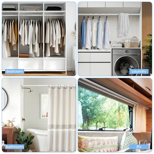 Closet Rods for Hanging Clothes, 17 to 84 Inch Heavy Duty Stepless Adjustable Closet Hanging Rod, 1.3 Inch Diameter Metal Closet Rod for Wardrobes Laundry Bedroom RV