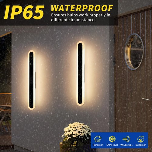 2 Pack Outdoor Wall Mounted Light, 23.6inch Modern Long Oval Exterior Sconce, 3000K-6000K Dimmable, IP65 Waterproof Strip Porch Lighting for Patio, Yard, Garage, House with Remote Control