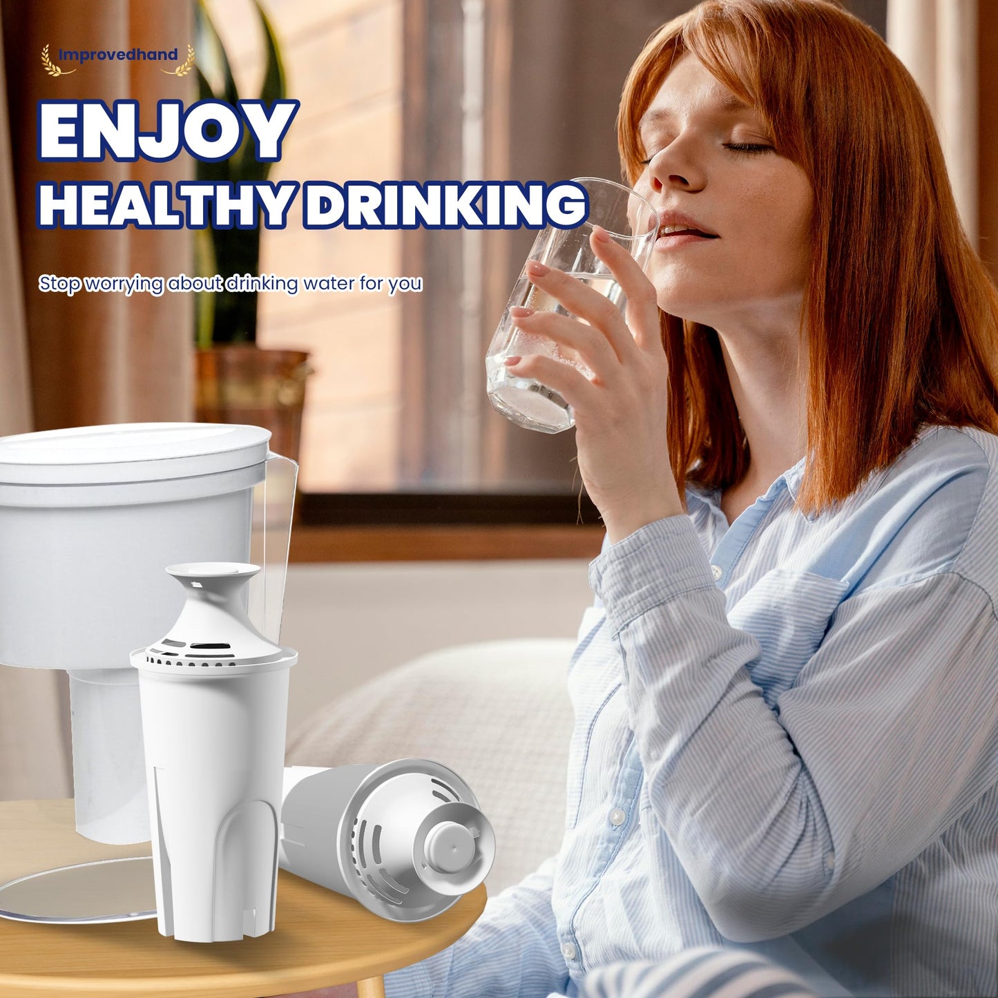 Improvedhand Water Filter Replacement Compatible with Brita Water Pitchers and Dispensers OB03, Classic 35557, Mavea 107007 and More, Pack of 3