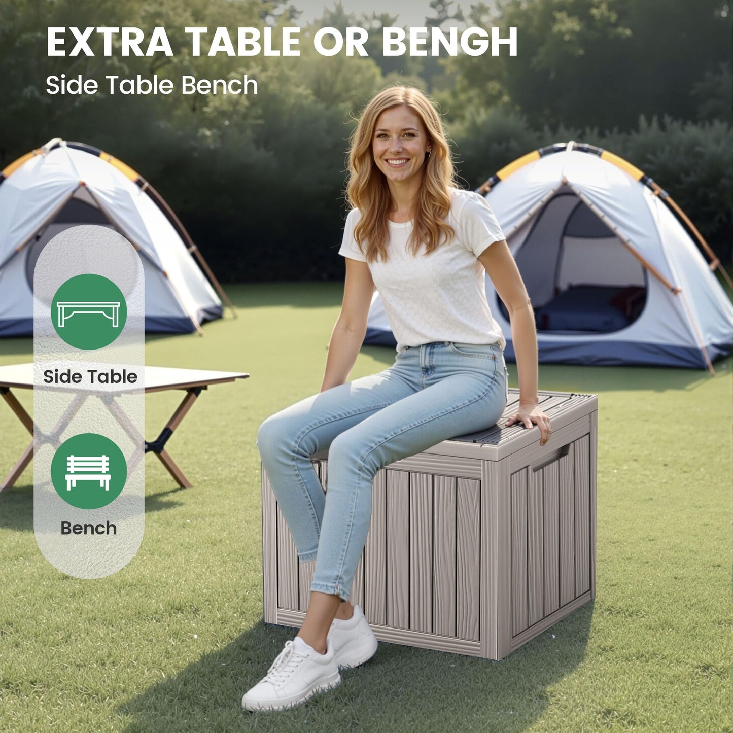 Trygoal 45 Outdoor Storage Box, Waterproof Resin Deck Box with Side Handles, Lockable Outdoor Bench for Indoor & Outdoor Use, Storage Bin for Patio Cushions, Garden Tools, Package Delivery, Grey