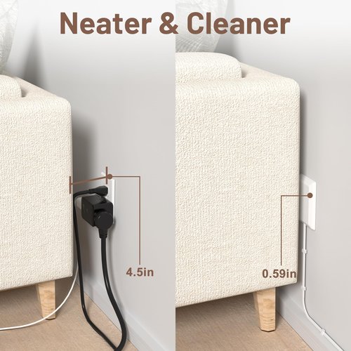 Flat Plug Power Strip Wall Outlet, 3 AC Outlets, Ultra Thin Extension Cord, Multi Socket Extender for Home Office, Dorm Room Essentials for Girls and Boys (White 5ft)