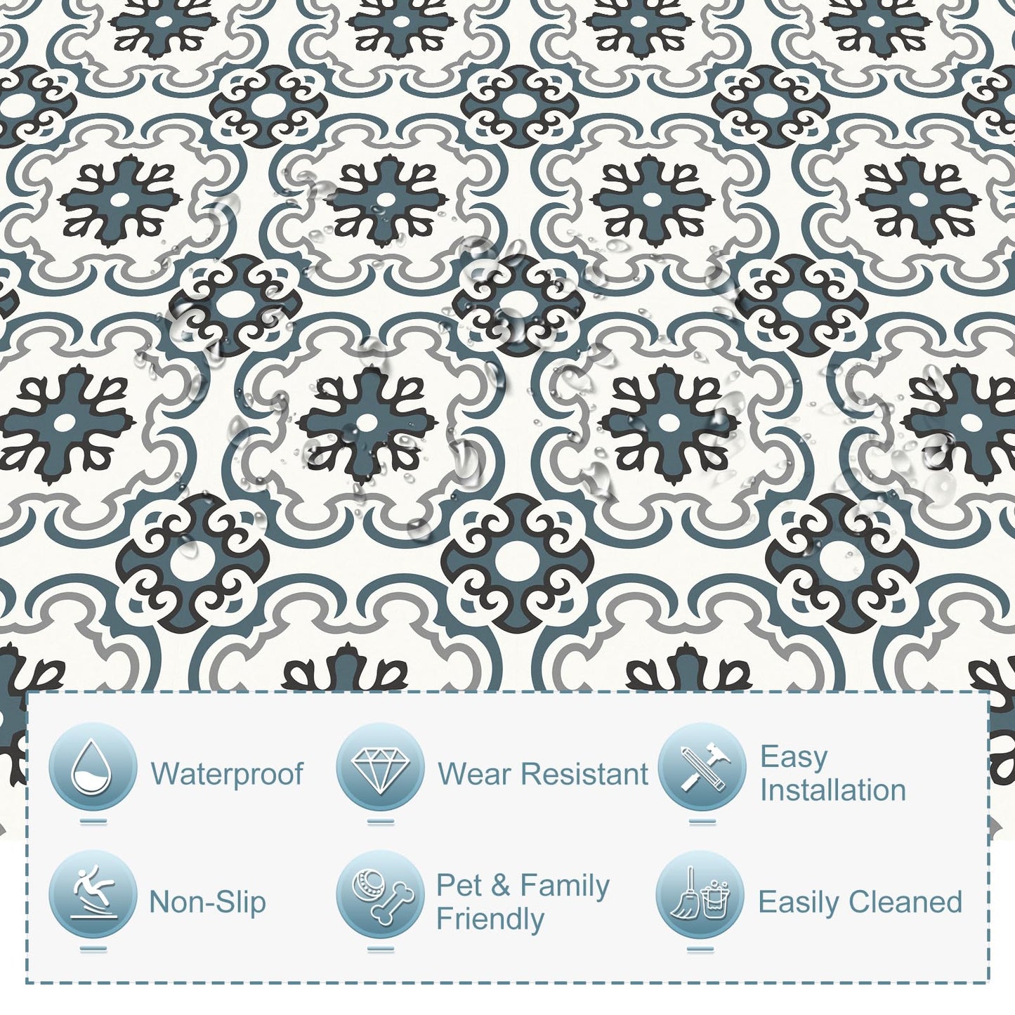 MORCART Peel and Stick Floor Tile - 20 PCS, 7.87" x 7.87" Vinyl Flooring - Waterproof Self-Adhesive Tile Sticker for Wall Backsplashes, Bathroom, Kitchen - Green & Grey Look