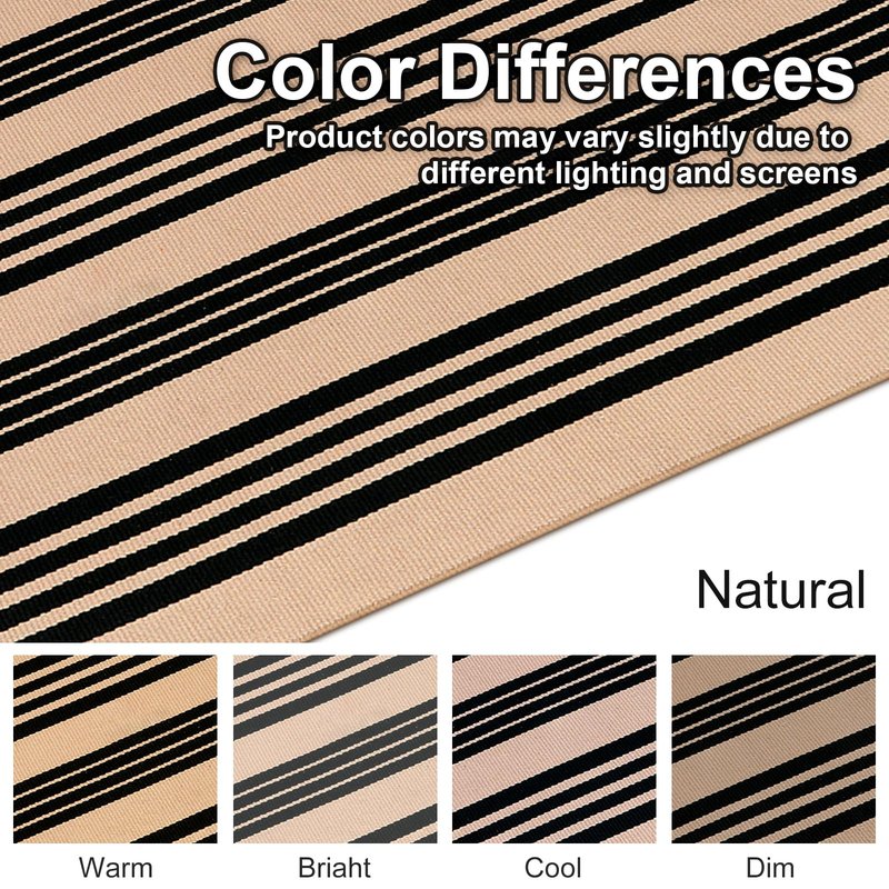 Black and Tan Striped Outdoor Rug, 2’ x 4.3’ Cotton Hand-Woven Reversible Front Porch Rug Washable Front Door Mat Entryway Rugs Welcome Layered Doormat Carpet for Patio Farmhouse Kitchen
