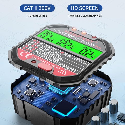 YEREADW Outlet Tester Electrical GFCI Receptacle Detector, 90-250V Ground Fault Receptacle Tester & Circuit Analyzer, Circuit Polarity Voltage Detector, Plug Tester Breaker Finder (HT107B)