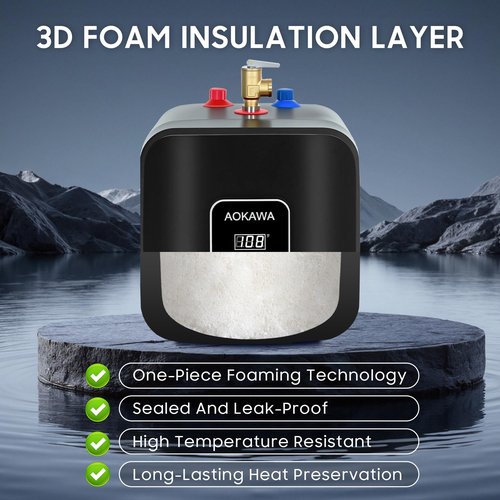 Aokawa Electric Mini Tank Water Heater 2.5 Gallon Under Sink Instant Hot Water Point of Use for RV Kitchen Bathroom Camper with Safety Vavle 1/2" NPT Wall or Floor Mounted