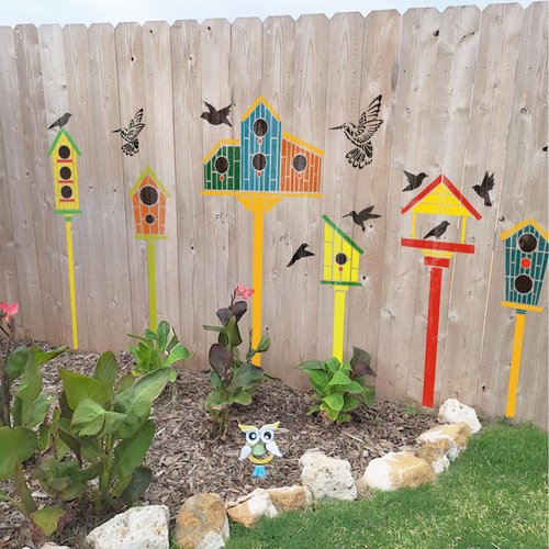 Large Garden Fence Stencils for Outdoors Jumbo Bird House Fence Stencils for Painting on Wood Walls Lace Crafts Reusable Home Canvas Furniture Paper (house6)