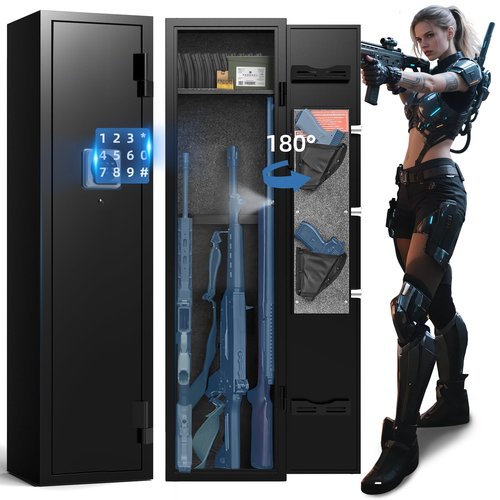 Gun Safes for Home Rifle and Pistols, Rifle Gun Safe, Gun Safe Quick Access, Gun Cabinet with Removable Shelf, LED Light, Pistol Pouches & Inner Cabinet (2-3 gun safe digital)
