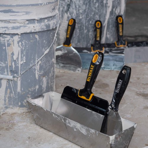 DEWALT Blue Steel Taping Knife & Mud Pan Set + Free Bonus 6" Knife | 8/10/12-Inches | Soft Grip Handles | DXTT-3-164