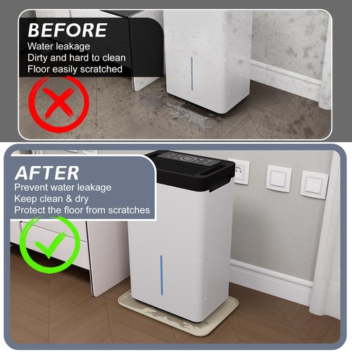 Flamorrow Dehumidifier Drip Pan for Home Dehumidifiers, Hard Plastic Dehumidifier Drain Tray Prevent Leaks, Waterproof Dehumidifiers Mat for Basement Bedroom Protect floor, Beige, 15.5"x10.5"