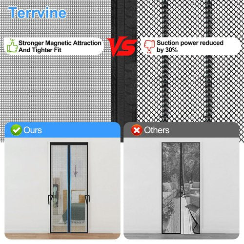 TERRVINE Thickened Magnetic Screen Door, Upgraded Heavy Duty High‑Density Mesh, Full Strip Magnets Self Sealing, Tear Resistant, Easy Assemble, Keep Bugs Out (Black, Fits Door Size 36'' x 80'')
