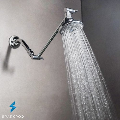 SparkPod 11" Solid Brass Shower Head Extension Arm - Flexible Height & Angle Adjustable Shower Arm Extension for Rain Showerheads with Sturdy Lock - Universal Pipe Connection (Luxury Polished Chrome)