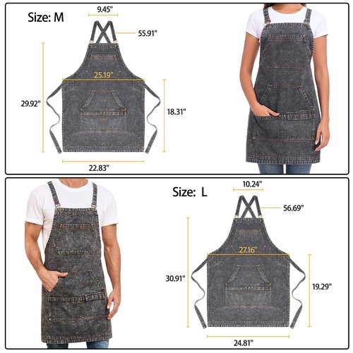 Beitiny Denim Apron with Pockets, Cross Back Apron for Men Women, Jean Work Aprons for Hairstylist Barber Grilling Gardening, Adjustable S to L
