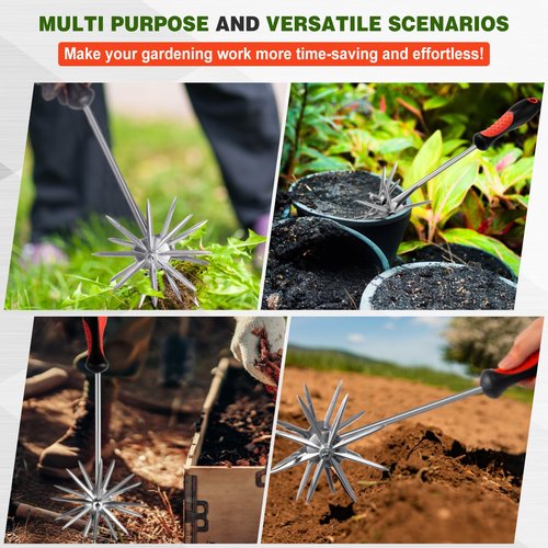 Lanties 2 Pack Hand Cultivator Tiller Garden Tool Manual Rotary Short Hand-held Tiller Digging Soil Loosener for Softer Soils and Lawns Loosening Pulling Weed