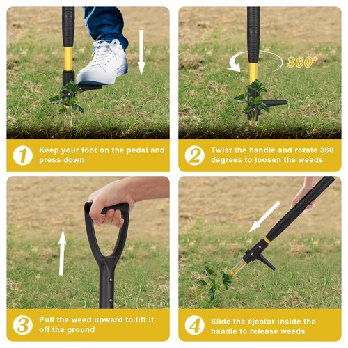 Gbekery 39" Stand Up Weed Puller Tool - Heavy Duty Detachable 3-Claw Weeder with Ergonomic Long D-Handle | Tools for Effortless Garden Weed Removal (Dandelions, Thistles & More)