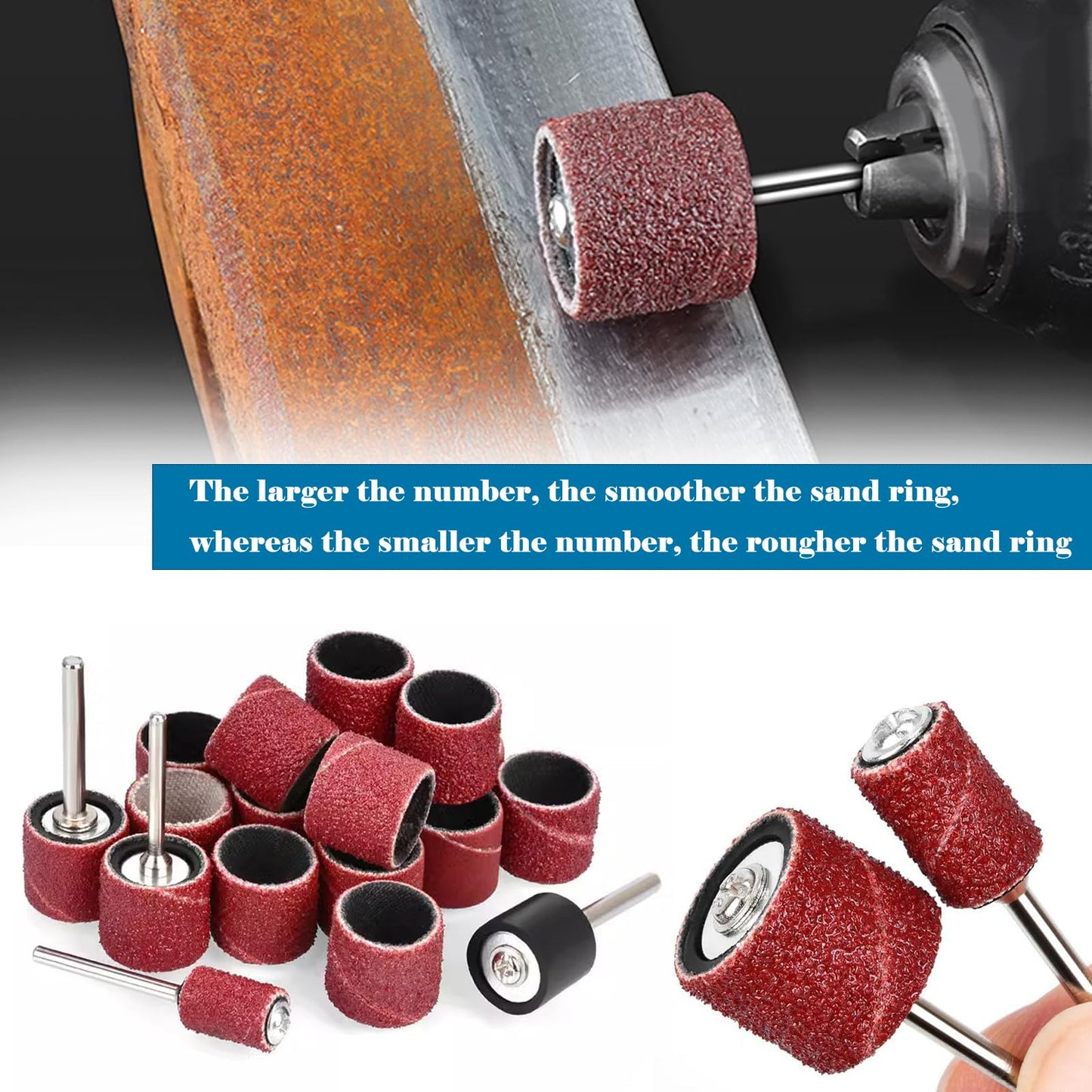 Tnisesm 210Pcs Aluminum Oxide Sanding Drum Set,Including 198 Pieces 80 120 240Grit Drum Sander Sanding Sleeves and 12 Pieces Drum Mandrels for Dremel Rotary Tool,Sanding Drums with Box