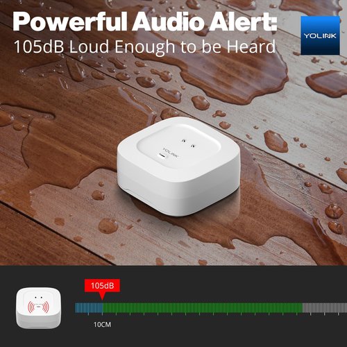 YoLink Water Leak Detector 4 with 105dB Audio Alarm, Freeze Warning, App Push, Email Alerts and Limited Text - Smart Water Sensor Alarm w/ Alexa, IFTTT - 1/4 Mile Long Range, Hub Required