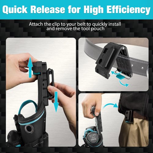 DuraTech Drill Holster with Quick Release Buckle, Heavy Duty Impact Driver Holster, Drill Pouch with Holder Strap, Multi Pockets & Front Drawstring Pouch