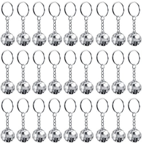 Henoyso 48 Pcs Mini Disco Ball Keychain Bulk Disco Ball Party Favors Sliver Disco for 70s 80s Decorations Mardi Gras Supplies