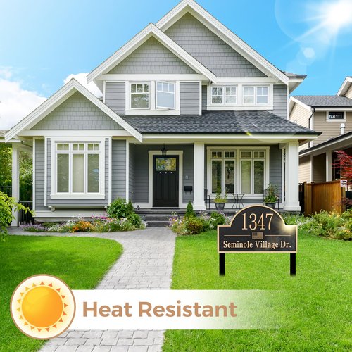 Lawn Address Sign Plaque - Personalized House Number Plaque Sign,Address Numbers for House,Engraved Metal & Large Option Make Your House Standing Out (Stakes Included) 13.4'' x 8.11''