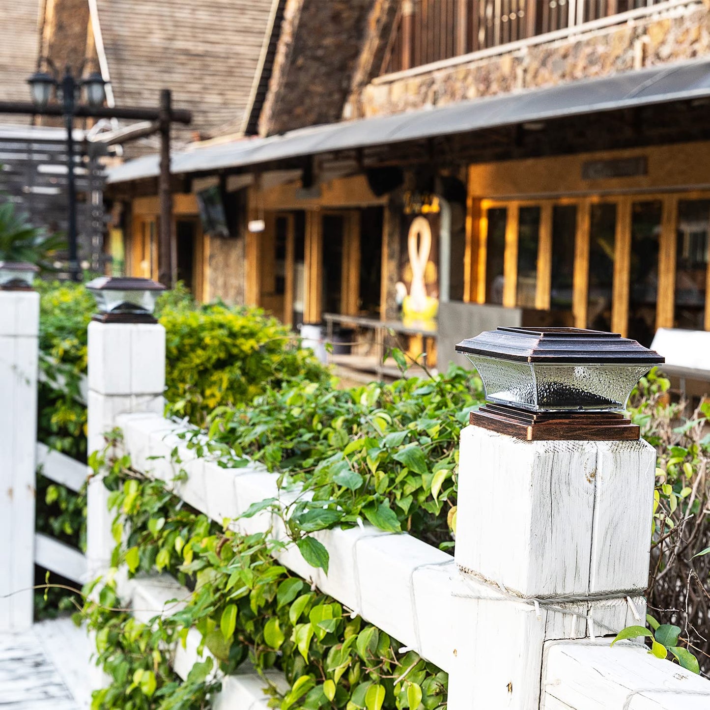 HUYIENO Solar Post Cap Lights Outdoor LED Lighting Deck Fence Light Two Modes Warm White/7 RGB Color Changing Suitable for 4x4 5x5 Wooden Posts (Brushed Copper, 8pk), HY1238