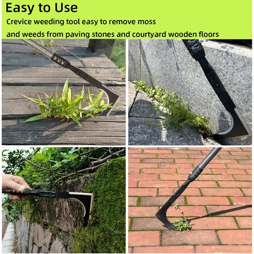 KLDOLLAR Crack Weeder, 48" Long Handle Crevice Weeding Tool with Soft Foam Grip, Stainless Steel Weed Puller Tool Weeder Tool, Efficient Weed Remover Tool for Sidewalk, Paver, Narrow and Wall Gaps