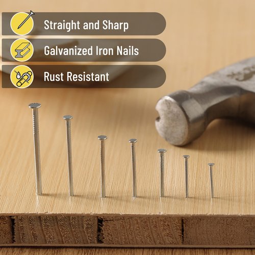 Mr. Pen- Nail Assortment Kit, 1500 Wrapped, Mixed 12 Sizes by the Brad & Flat Nails; Ideal for Picture Hanging