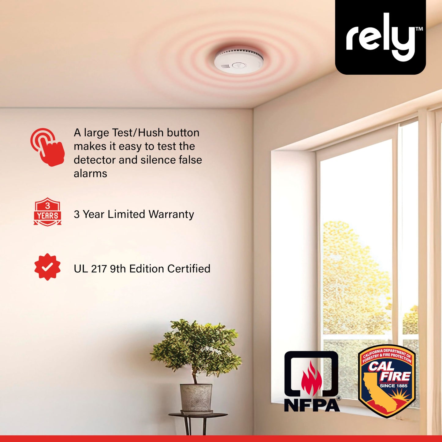 Rely Essentials 5400 Smoke Alarm – Hardwired AC Powered with Battery Backup - Photoelectric Smoke Detector - Interconnect, Easy Install – 1 Pack