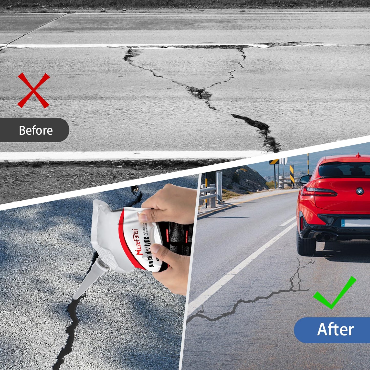 Slab Crack Repair Sealant, Quick-Drying Repair Sealant, Waterproof Concrete Filler, Weatherproof Caulk for Pavement & Sidewalks (2 Pcs,2.2LB)