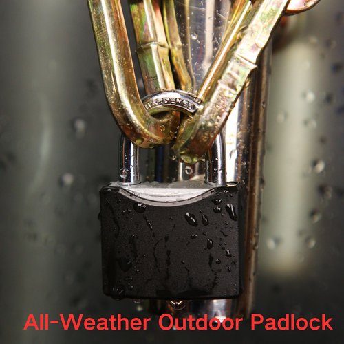 SEPOX® Twins 1-9/16" All-Weather Outdoor Padlocks Keyed Alike, Long Shackle, Solid Steel Lock, Heavy-Duty with Black Cover, Design for Gate Fence Cabinet Toolbox School Gym Locker with 2pcs Same Key