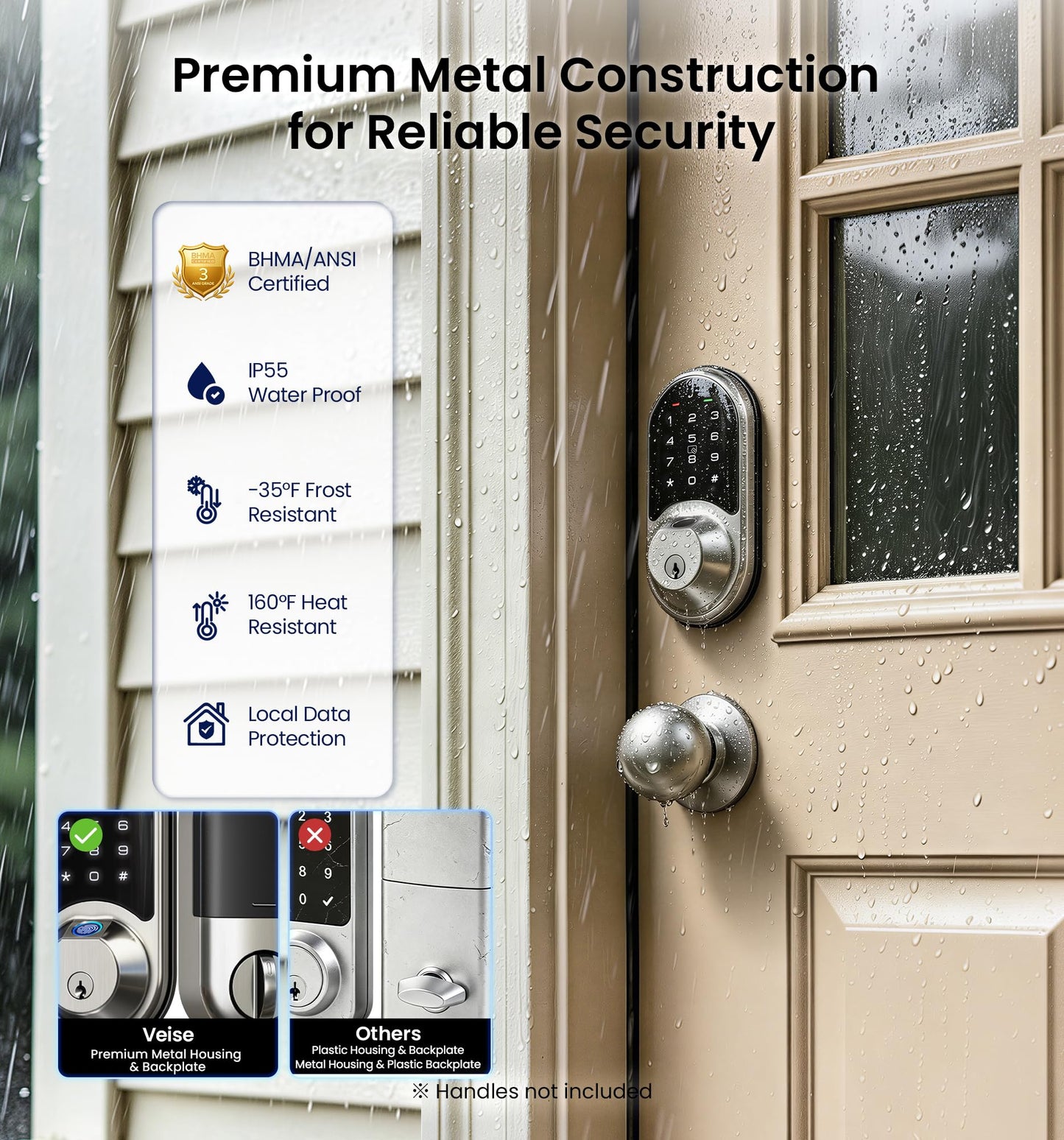 Veise RZ07 Fingerprint Smart Lock, 7-in-1 Smart Locks for Front Door, Keyless Entry Door Lock with App Control & Auto-Lock, Biometric Electronic Touchscreen Keypad Deadbolt, Satin Nickel