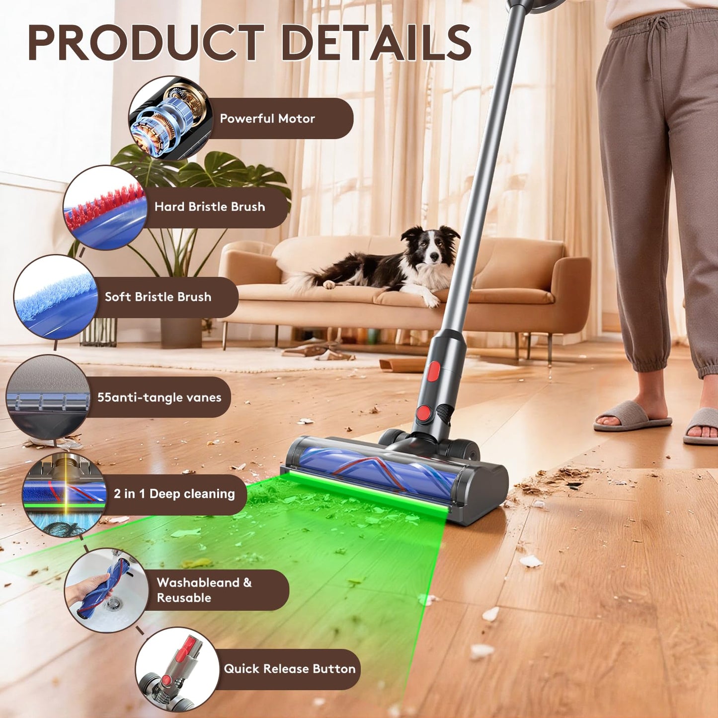 Vacuum Replacement Heads for Dyson V7/V8/V10/V11/V15,180 Degree Rotating Cleaning Blind Spot Dust,2 in 1 Vacuum Attachments for Thin Carpets,Hardwood Floors & Tiles