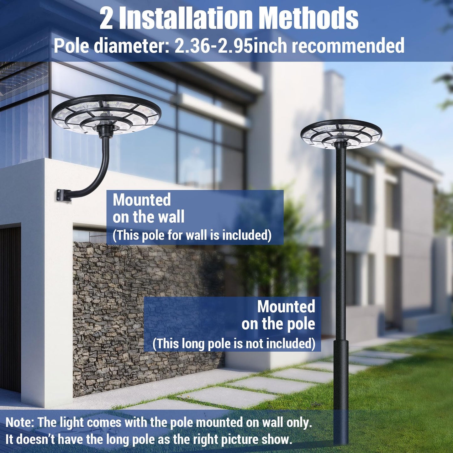 11000W Round Solar Street Lights Outdoor - Waterproof Commercial Solar Parking Lot Lights Dusk to Dawn & Motion Sensor, Solar Powered Post lamp with Remote for Outside Parking Lot Pool Yard-2 Pack