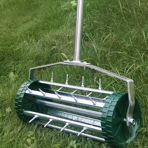 VireoNest 16'' Rolling Lawn Aerator,Heavy Duty Garden Aerator Roller Push Tine Soil Gardening Tool for Grass Maintenance,Soil Care Spike Aerator Roller with 56'' Handle