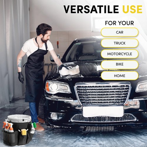 SupplyMaid Bucket Caddy with Trash Band: Bucket Caddy for Detailing, Cars, Trucks, Motorcycles, Bikes, & House Cleaning