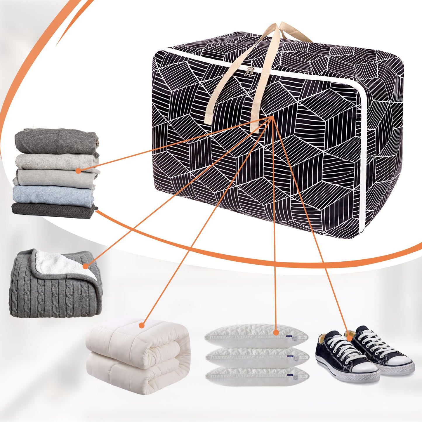 Dntorx 4 Pack Large Storage Bag, 28GAL Moving Bags with Zips Large Duvet Storage Bag Clothes Storage Bags Underbed Storage Box for Clothes, Pillows, Bedding, Blankets, Christmas Storage Containers