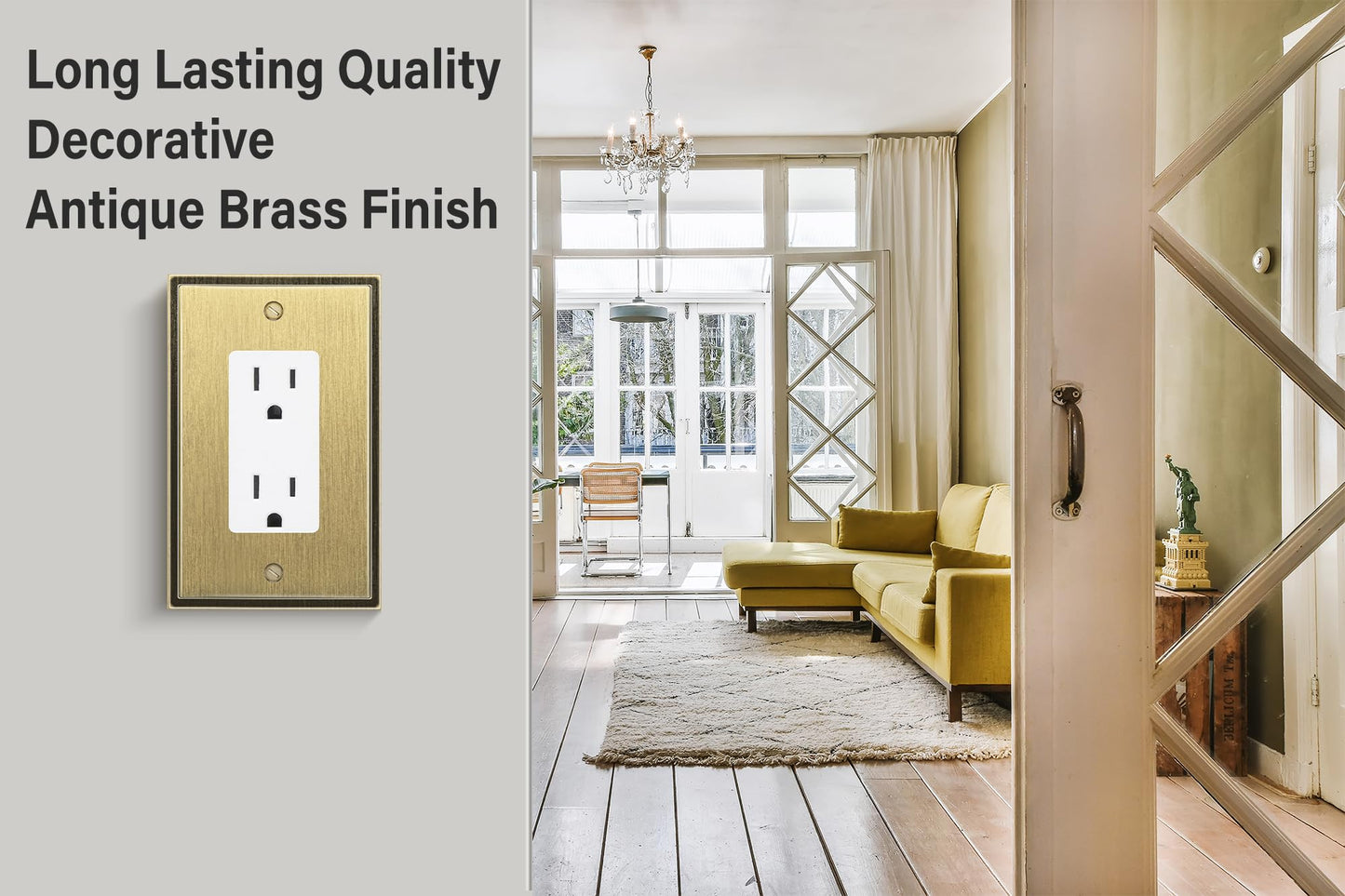 Henne Bery Soft Modern Decorative Wall Plate Switch Plate Outlet Cover (Single Decorator 2PK, Antique Brass)