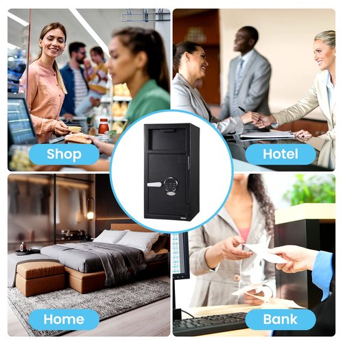 Fireproof Depository Safe with Drop Slot, Electronic Anti-Theft Drop Safe for Business with Programmable Numeric Keypad Lock and Spare Keys, Cash Drop Safe Box for Office Home Retail Store