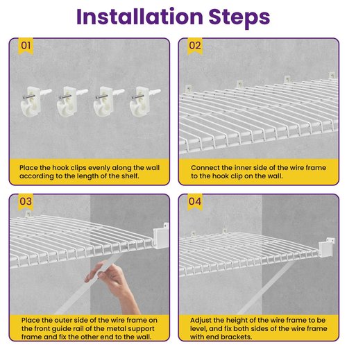 SATUY 20Pcs 12 Inch Wire Shelf Brackets Kit, Includes Shelf Support and End Brackets Wire Shelf Clips with Anchors and Screws for Wardrobe Closet Wall Shelving Installation (4 Set)