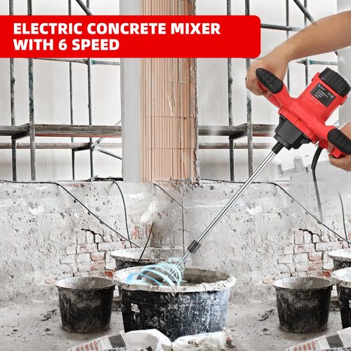 Cement Mixer 2300W, Handheld Electric Concrete Mixer with 6 Adjustable Speed, 110V Portable Mud Mixer Paint Mixer for Motar Grout Plaster Thinset Fodder Stirring Tool
