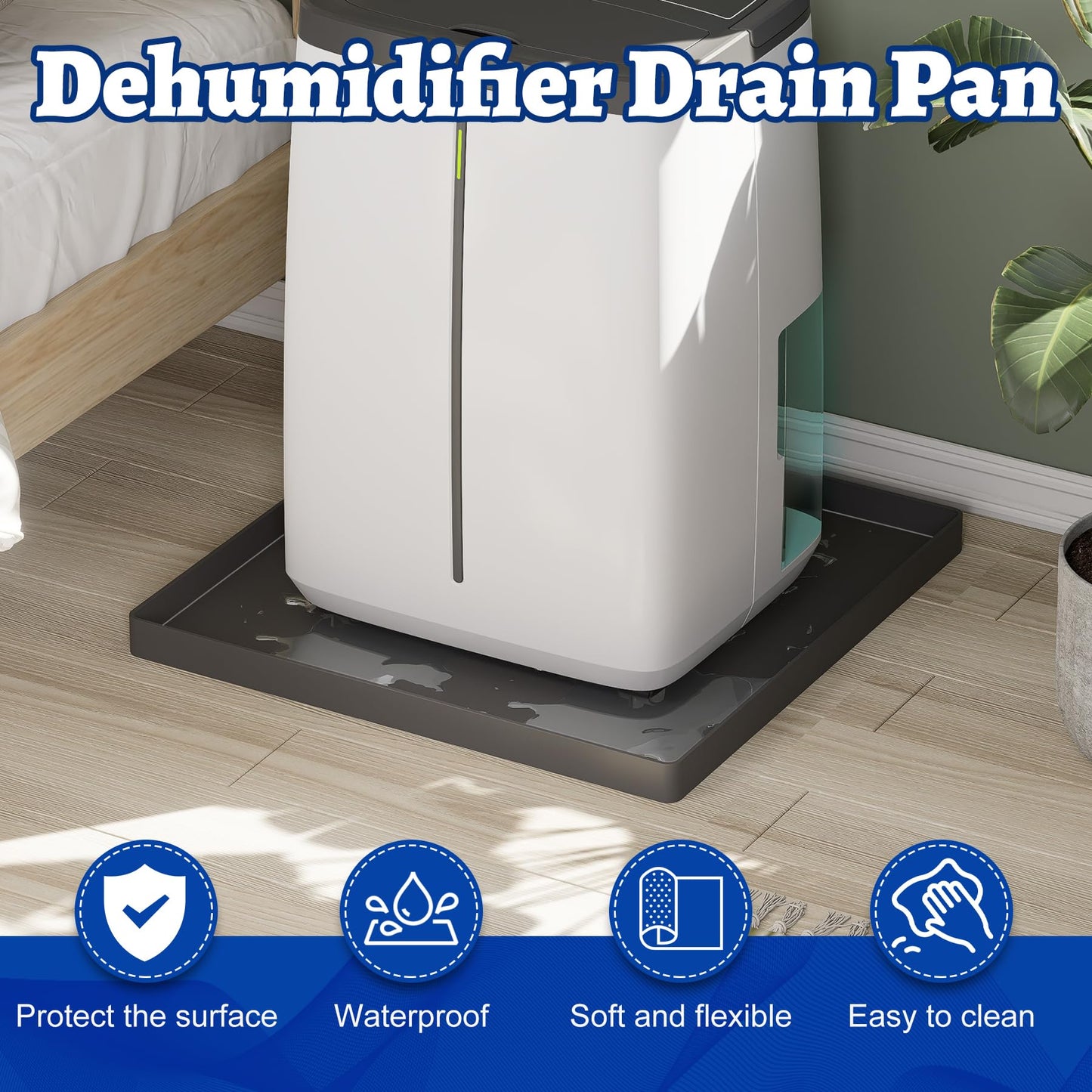Wintcomfort Dehumidifier Mat for Home Dehumidifiers, Large Dehumidifier Drain Pan Prevent Leaks, Waterproof Silicone De humidifier Drain Tray Protect From Appliance Leaks Water Spills, Black, 19"x19"