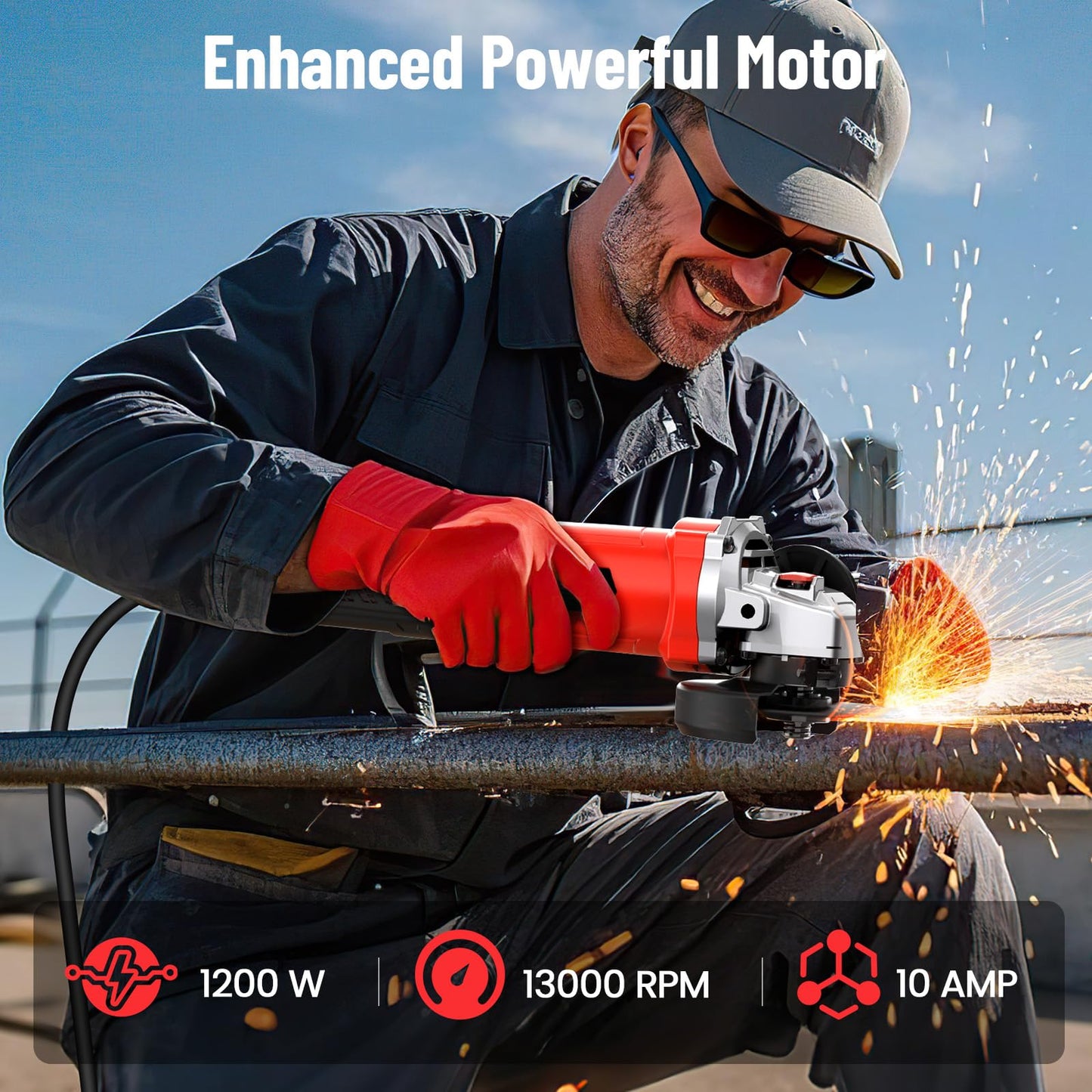 Avhrit Angle Grinder 10 Amp, 4-1/2 inch Power Angle Grinder Tools with 13000 RPM, 1200W Small Angle Grinder for Cutting, Grinding, Polishing