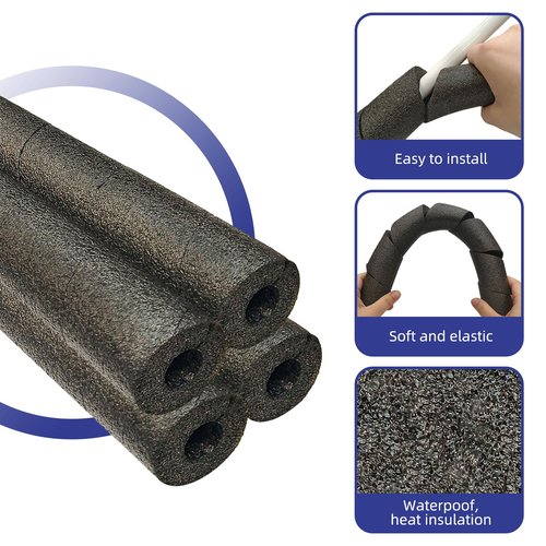 4 Pack Pipe Insulation Foam Tube,15.7” Black Snake Wrap for Hot and Cold Pipes,Pool Noodles Foam for Outdoor Indoor Swimming Pool Handle,Spigot,Sprinkler,Heater Pipes