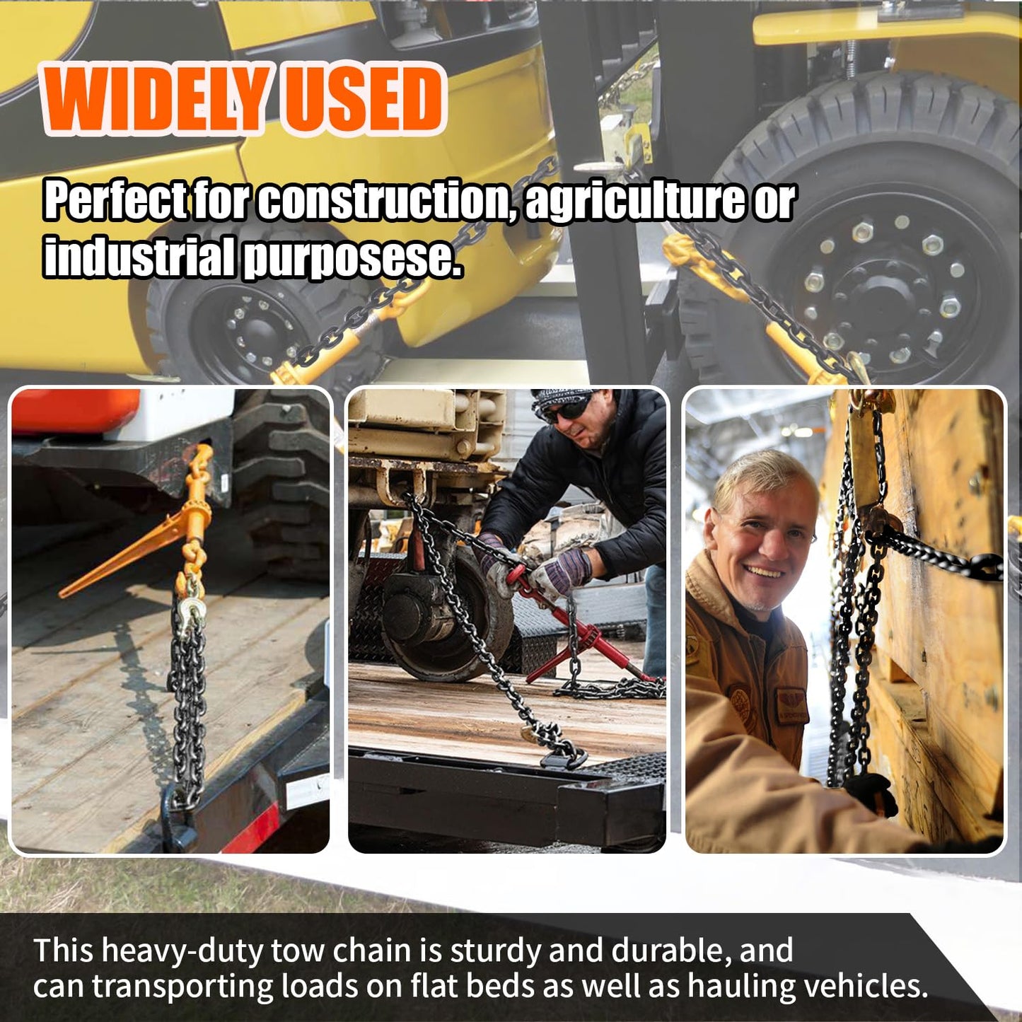 G80 Log Chain 5/16'' X 15 Feet Transport Chain with Clevis Grab Hooks | Heavy Duty Safety Chain WLL 4,900 lbs for Hauling & Towing