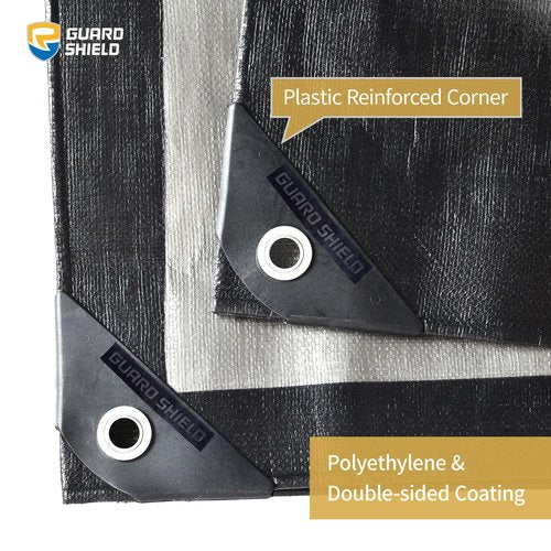 GUARD SHIELD Super Heavy Duty Black/Silver Ploy Tarp Cover 20x20 Feet Waterproof Tarps 16mil Thick UV and Tear Resistant Tarpualin