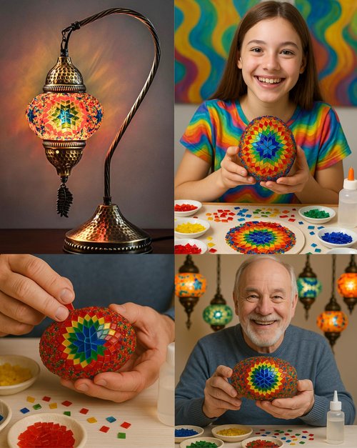 DEMMEX DIY Turkish Mosaic Lamp Making Kit – No Grout Needed – Fun, Easy, No Experience Required – Complete Mosaic Art & Craft Project Kit for Adults & Teens – Make Your Own Table Lamp (Turquoise)