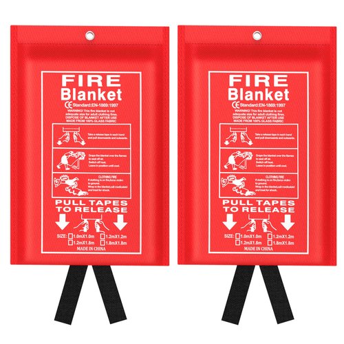 Jeagou Emergency Fire Blanket for Kitchen and Home, 2 Pack 39.37” x 39.37” Fiberglass Fire Safety Blankets for Survival, Suppression Fire Retardant Blanket for People