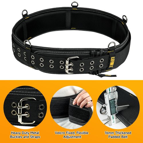 Padded Tool Belt,4-Inch Heavy Duty Tool Belts for Men with 5 Suspenders Ring,Work Belts for Electrician,Carpenter,Construction,Utility Belt,Adjustable Waist 34''-47''(Pouch not Included)