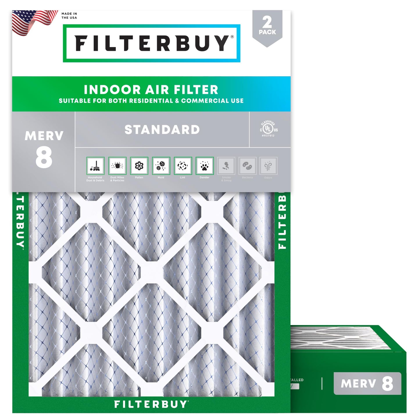Filterbuy 18x20x4 Air Filter MERV 8 Essential Dust & Allergy Defense (2-Pack), Electrostatic Pleated HVAC AC Furnace Filters Replacement, Made in USA (Actual Size: 17.50 x 19.50 x 3.63)